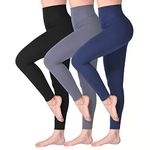 SINOPHANT High Waisted Leggings for Women, Buttery Soft Elastic Opaque Tummy Control Leggings, Plus Size Workout Gym Yoga(Black/Navy/Grey,S-M)