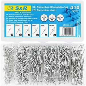 S&R Set di 410 Rivetti Ciechi in Alluminio, Kit Rivetti 2,4 x 6 mm, 3,2 x 6 mm, 3,2 x 8 mm, 4 x 6 mm, 4 x 8 mm, 4,8 x 10 mm. Assortimento Rivetti