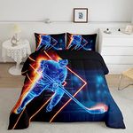 Feelyou Teens Ice Hockey Comforter Set Boys Puck Lightweight Bedding Set for Kids Girls Sports Games Theme Decor Comforter Geometric Glitter Blue Quilt Set Bedroom Collection 2Pcs Twin Size