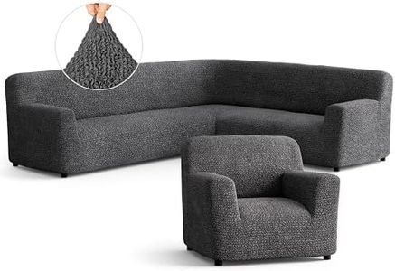 PAULATO BY GA.I.CO. Corner Sofa Cover and Chair - Sectional Couch Slipcover & Armchair - Soft Fabric Slip Cover - Washable Furniture Protector for Pet - Microfibra Collection - Dark Grey