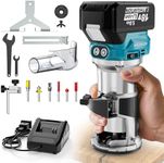 MtiolHig Cordless Compact Router Compatible with Makita 18V Battery, With 1 x 5.0Ah Rechargeable Battery, 6 Pcs Router Bits for Woodworking, 6 Variable Speeds Router With Trim Bits