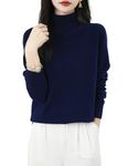 Chanyarn Women's 100% Merino Wool Turtleneck Jumper 2024 First-Line Ready to Wear Long Sleeve Seamless Knit Pullover (Navy Blue,L)