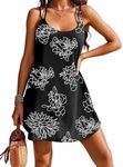 AI'MAGE Womens Spaghetti Strap Cover Up Sleeveless Bathing Suit Coverups Backless T Shirt Beach Dress Black Floral XLarge