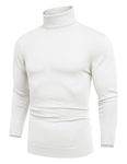 COOFANDY Men's Jumper Long Sleeve Turtle Neck Tops Winter Sweater Solid Colour Basic Turtleneck Jumpers Polo Neck Jumpers Knitted Sweater Pullover White L