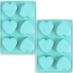 Newk Heart Shaped Silicone Mold, 6 Cavity Non-Stick Silicone Mold for Cake, Jellys, Soap - Set of 2, Blue