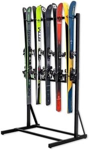 Teal Triangle Freestanding Ski Storage Rack for Garage, 5 Ski and Pole Organizer Floor Stand, Heavy Duty, Fully Adjustable for All-Mountain, Wide, Powder, and Backcountry Skis