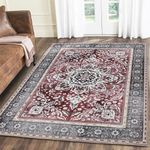 3x5 Entryway Area Rug Boho Floral Non-Slip Oriental Rug Machine Washable Area Rugs Anti-Skid Entrance Mat Carpet for Kitchen Laundry Bathroom Bedroom(Red,3x5ft)