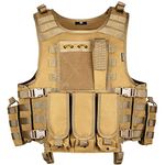 MGFLASHFORCE Tactical Airsoft Vest Adjustable Modular Paintball Vest (Tan)