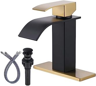 Black and Gold Bathroom Faucet, ARCORA Waterfall Faucet for Bathroom Sink Single Handle Mixer Tap Lavatory Vanity Faucet with Deck Plate and Pop Up Drain, 1 or 3 Hole