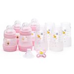 MAM Easy Start Anti-Colic Bottle Starter Set | Includes 4X Feeding Bottles and MAM Original Start 0-2 Month Soother | Self-Sterilising | Baby Gift Set of Newborn Essentials | Lilac (Various Designs)