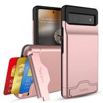 Teelevo Dual Layer Wallet Case for Google Pixel 6a (2022), Protective Case with 3-Card Storage for Google Pixel 6a - Rose Gold