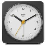 Braun Classic Analogue Alarm Clock with Snooze and Light, Quiet Quartz Sweeping Movement, Crescendo Beep Alarm in Black and White, Model BC03BW.