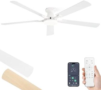 ZMISHIBO 60 Inch Ceiling Fan with Light, App&Remote Control, Flush Mount Low Profile, Dimmable 20W LED Light, Quiet Reversible Motor for Bedroom, Living Room, Apartment, White