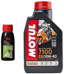 Motul 104091 7100 Ester 4T Fully Synthetic 10W-40 Petrol Engine Oil for Bikes (1 L) + 3M 2wh Engine Oil Flush (50 ml)