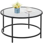 Yaheetech Round Coffee Table with Sturdy Metal Frame, Glass Coffee Table for Living Room, Modern Sofa End Table, Black