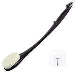 Body Brush Back Scrubber, 17 in Never Mold Back Brush Long Handle for Shower, Exfoliating Brush Dry Brushing Body Brush for Men Women Elderly Deep Exfoliation Soft Glowing Skin (Black)