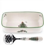 Spode Christmas Tree Cranberry Sauce Serving Dish with Slotted Spoon (8"x 4.25") - Rectangular Holiday Server with Holiday Motif - Dishwasher, Microwave, Freezer Safe Serveware for Entertaining