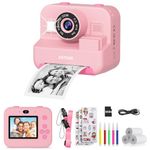 ASTGMI Kids Camera,Kids Instant Print Selfie Camera for Girls,1080P HD Digital Camera for Kids with Print Paper & 32GB Card, Christmas Birthday Gifts Kids Toys for 3-12 Years Old (Pink)