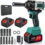 Cordless Impact Wrench 1/2-650N.m Electric Impact Driver with 9 Sockets, 2400RPM High Torque Impact Gun with 2 x 3.0Ah Battery & Fast Charger, Impact Drill for Home Car Tires Truck Mower