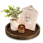 Hanobe Round Wood Candle Tray: Rustic Wooden Candle Holder Distressed Pillar Stand Farmhouse Tea Light Plate Base for Living Room Coffee Table Centerpiece for Kitchen Counter Bathroom Home Decor,11.8"