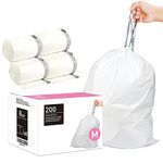 Reliable1st Code M 200 Count 12 Gallon,45 Liter Trash Bags Compatible with simplehuman Code M,White Drawstring Garbage Liners