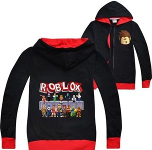 Roblox - Chaqueta con cremallera para niños, sudadera con capucha y manga larga para niñas, camiseta de algodón para otoño, ropa deportiva para correr, Black1, 11-12 Years