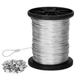 316 Stainless Steel Cable, 1000FT 1/32IN Wire Rope with 250Pcs Aluminum Sleeves Stops, for String Lights Hanging, Clotheslines, Trellis Wire