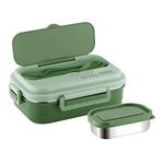 Attro Snackpro Plastic Lunch Box Airtight & Leak Proof Containers with Plastic Fork for Office Use, School, Picnic, 800 Ml - Green