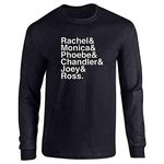 Pop Threads Rachel & Monica & Phoebe & Chandler & Joey & Ross Long Sleeve Tee T-Shirt, Long Sleeve Tee | Black, Large