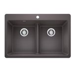Blanco 403636 Liven SILGRANIT 33" 50/50 Double Bowl Dual Mount Kitchen Sink with Low Divide, Cinder
