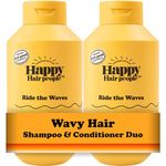 Happy Hair People Ride the Waves Shampoo & Conditioner Set (2 x 355ml) for Hydrating Wavy Hair, Wave Enhancing, Frizz Control - Vegan, Sulphate-Free - Mood-Boosting Orange Fragrance