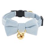 YUDOTE Ultra-soft Collar Natural Cotton Corduroy Made for Cats with Sensitive Skin,Lightweight Kitten Collars with Quick-release Buckle and Removeable Bow-tie,Light Blue Pack of 1