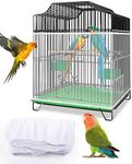 Bissap Bird Cage Seed Catcher, 59-90'' Universal Birdcage Net Nylon Adjustable Elastic Band Stretchy Skirts Mesh Cover for Parrot Cage Seed Guard (Not Include Birdcage)- White