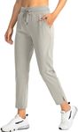 Soothfeel Women's Pants with 4 Pockets 7/8 Stretch High Waisted Sweatpants Travel Athletic Work Golf Pants for Women (Dusty White, Large)