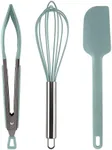 COOK WITH COLOR Stainless Steel Silicone Tipped Kitchen & BBQ Tongs Set, 3 Pc Utensils, Green