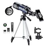 ESSLNB Telescope for Kids, 70mm Aperture Refractor Telescopes (15X-180X) for Astronomy Beginners, Portable Travel Telescope with Phone Adapter & Adjustable Tripod-Astronomy Gifts for Kids Blue