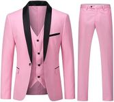 YOUTHUP Mens Suits Slim Fit 3 Piece Suit Shawl Lapel Wedding Dinner Tuxedo 1 Button Blazer Pants Vest, Pink, XL