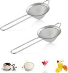 2Pcs Conical Fine Mesh Strainer,3.3/1.8 Inches Fine Mesh Sieve with Long Handle,Stainless Steel Wet Dry Small Food Strainer,for Baking,Tea,Coffee&Drinks,Juice,Rust Proof&Easy to Clean (Silver)