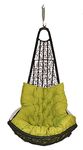 Carry Bird Wicker Rattan Wrought Iron Single Seater Swing Chair Without Stand | Garden & Outdoor L Shape Hammock Swing With Cushions For Adults | Teardrop Ceiling Hanging Chair | Jhula | Balcony/Patio/Indoor/Porch/Yard/Outdoor Furniture | Brown Swing- Light Green Cushion