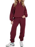 REORIA Women Warm Half Zip Cotton Lounge Wear Sets Soft Co Ord Sets Plus Size Two Piece Outfit Thick Tracksuits Full Set With Fleece Lining Burgundy S