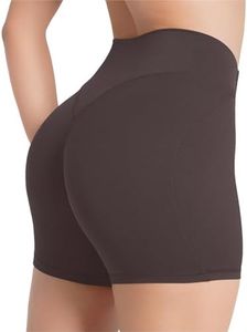 Sunzel No Front Seam High Waist Gym Shorts for Women, Squat Proof Biker Shorts with Tummy Control for Yoga Workout Running 5" Inseam Seal Brown X-Small