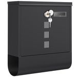 SONGMICS Post Box, Wall Mounted Letterbox, Mailbox, Copper Lock Cylinder with Swivel Cap, Nameplate, Newspaper Holder, Easy to Install, 10 x 30.8 x 33.8 cm, Black GMB020B02