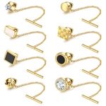Diamday 8 Pcs Tie Tacks for Men 14K Gold Plated Tie Tacks with Chain Mens Tie Pins for Regular Ties Necktie for Wedding Business Anniversary Gold