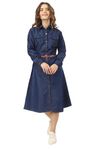 C.Cozami Long Sleeves Silky Denim Long Dress for Women (in, Alpha, 4XL, Dark Blue)