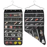 Fangze Hanging Jewelry Organizer - Closet Jewelry Organizer with Zippered Pockets Double Sided Jewelry Organizer Travel with 56 Pockets (Black)