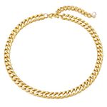 WOWORAMA Two Tone Gold Silver Cuban Link Chain Necklace Choker Unisex Chunky Chain Choker Necklace for Women Men, 18" (Gold Chain with Pearl)