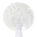 Unisex Short Fluffy Afro Funny Wigs for Halloween,Holiday Party Clown Costume (White)