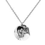 Queenberry Round Plate Double-Sided Engraving Personalized Photo and Message Pendant Chain Necklace 18.5 in + 2.5 in, Stainless Steel