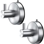 DGYB Brushed Nickel Suction Cup Hooks for Shower Set of 2 Bathroom Towel Hooks for Wall SUS 304 Stainless Steel Vacuum Adhesive Shower Hooks for Loofah 15 LB Glass Shower Door Hook