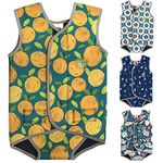 Swim Cosy Baby/Toddler Wetsuit Vest with UPF50 - Neoprene Wrap around design for Boys/Girls 0-3 years - Unicorns, Dinosaurs, Ducks (Orange Splash, MEDIUM 6-18 Months)